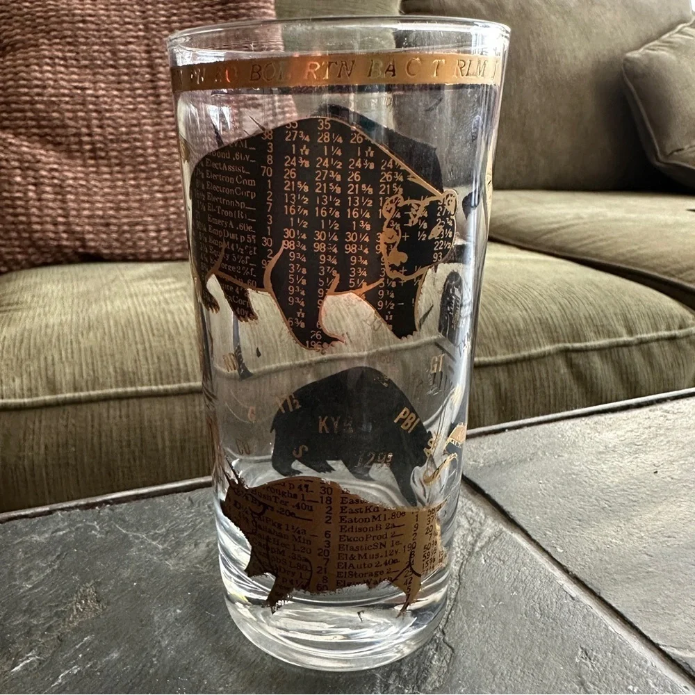 Hammacher Schlemmer Stock Market Bull and Bear Highball Glass Set of Two Vintage